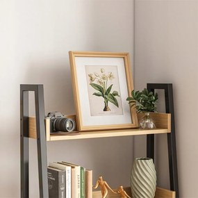 Regał schodkowy 158x63x30 cm – styl loftowy, jasny dąb i czerń, 5 półek