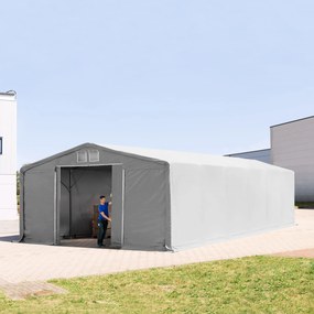 TOOLPORT 8x12m Hala namiotowa - 3,0 m wysokość ścian bocznych z bramą przesuwną, PVC 850, szary, ze statyką (podłoże gruntowe) - (93923)
