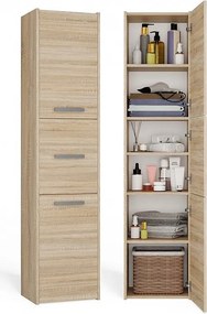 Szafka Łazienkowy Sara S43 | Dąb Sonoma | 40x30x170 cm | Szafka 3 Drzwi, Półki
