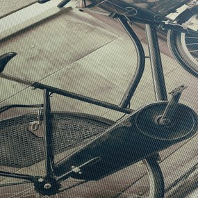 Obraz - Vintage rower z kwiatami (z zegarem) (90x30 cm)