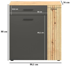 Komoda dwudrzwiowa z szufladą grafit + dąb evok K3-F25