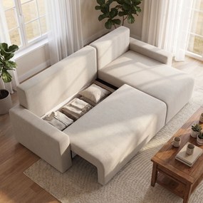 HOMCOM Narożnik z funkcją spania i odwracalnym szezlongiem, 3-osobowa sofa w kształcie L z efektem sztucznego zamszu, beżowy | Aosom PL