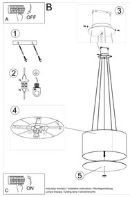 Czarna lampa wisząca z tekstylnym kloszem ø 50 cm Volta – Nice Lamps