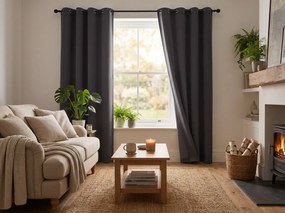 Czarna zasłona OXFORD 140x250 cm Zawieszanie: Metalowe pierścienie