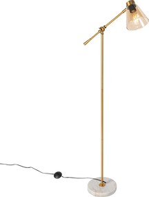 Lampa podłogowa w stylu art deco brązowa z marmurem i bursztynowym szkłem - Nina