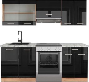 Aneks kuchenny czarny/złoty dąb o wysokim połysku 200x60x81.6 r-line