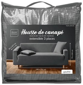 Antracytowy elastyczny pokrowiec na sofę 3-osobowy Sacha – douceur d'intérieur