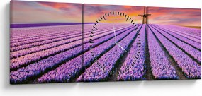 Obraz - farma kwiatów (z zegarem) (90x30 cm)
