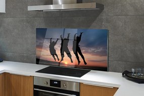 Szklany Panel Ludzie na tle Zachodu i Chmur