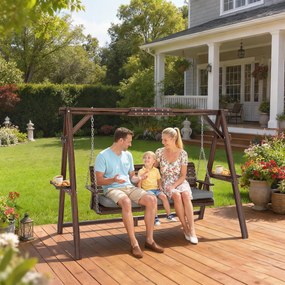 Outsunny Huśtawka hollywoodzka, 3-osobowa huśtawka ogrodowa z drewna, huśtawka z poduszką i półkami do 330 kg Zwęglony | Aosom PL