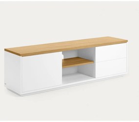 Biała szafka pod TV w dekorze dębu 150x44x36 cm Abilen – Kave Home