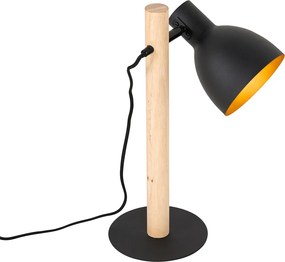 Rustykalna lampa stołowa czarna z drewnem - Flint