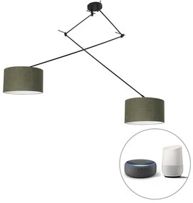 Inteligentna lampa wisząca czarna z abażurem 35 cm zielonym w komplecie z 2 żarówkami WiFi A60 - Blitz Nowoczesny Oswietlenie wewnetrzne