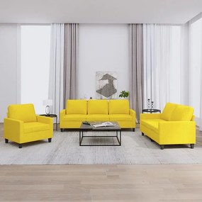 Zestaw Sof 3 szt. Jasnożółty w Tkaninie z Poduszkami, Nowoczesny i Wygodny Design