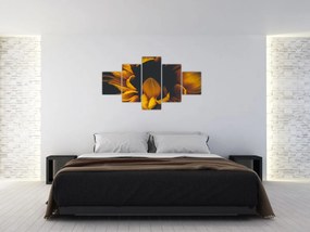 Obraz - Słoneczniki na czarnym tle (125x70 cm)