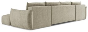 Beżowy rozkładany narożnik z tkaniny szenilowej (w kształcie litery U) Leila – Makamii