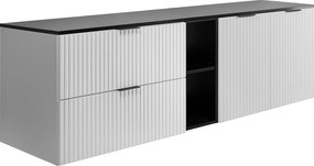 Zestaw łazienkowy: szafka z szufladami, szafka z drzwiami i regał 57×46×180 cm, kolor: biały / czarny, uchwyt czarny