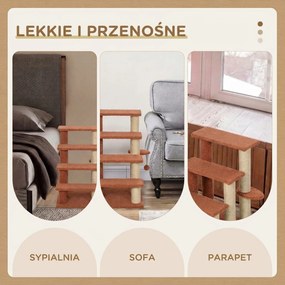 PawHut drabinka dla kota z drapakiem 4 stopnie schodki dla małych zwierząt do 5 kg brązowa 60x40x64cm | Aosom PL