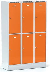 Szafka skrytkowa S6 na cokole, 6 schowków, 1920 x 1200 x 500 mm, zamek obrotowy, drzwi pomarańczowe