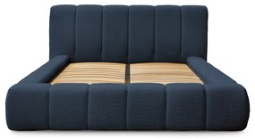 Ciemnoniebieskie tapicerowane łóżko dwuosobowe ze schowkiem i stelażem 140x190 cm Denali – Bobochic Paris