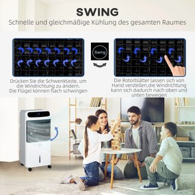 HOMCOM Klimatyzator z chłodzeniem wodnym z pilotem 3 tryby, 3 prędkości, 12-godzinny timer, wyświetlacz LED, 38x35x81 cm Biały | Aosom PL