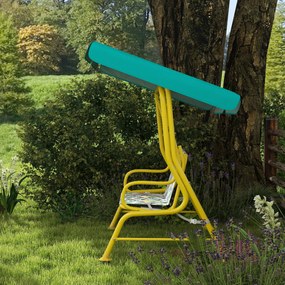 AIYAPLAY 2-osobowa dziecięca huśtawka Hollywood z regulowanym daszkiem przeciwsłonecznym pas bezpieczeństwa dla 3-6 lat do 60 kg 112x75x120cm zielony | Aosom PL