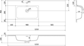 Mexen Otis umywalka wpuszczana w blat lewa 121 x 46,5 cm, biała połysk - 25181200L
