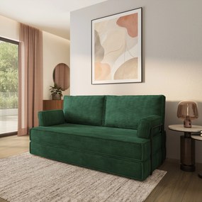 Masseno Sofa piankowa SILAR z funkcją spania, Kanapa z pianki do salonu, Bezmontażowa, Tkanina sztruksowa – Zielony POSO 14