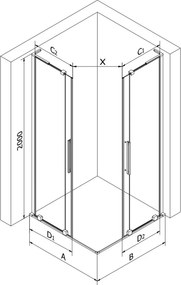 Mexen Velar L Duo kabina prysznicowa rozsuwana 80 x 80 cm, transparent, czarna - 871-080-080-02-03-70
