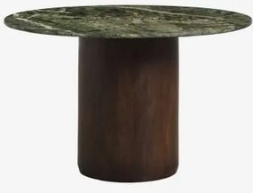 Okrągły Stół Jadalniany Ø120 Cm Luceida Ciemny Drewniany Uchwyt & Marble Green Forest - Sklum