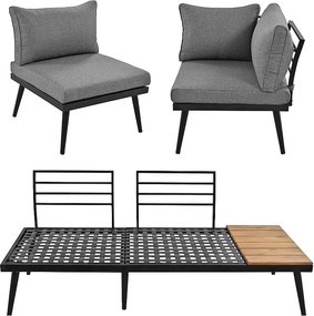 Modułowy salon ogrodowy z żelaza ocynkowanego i drewna akacjowego - 6 osób - 2 stoły w stylu gniazdowym - Szary