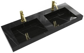 Umywalka podwójna wisząca solid surface z efektem czarnego marmuru - szer. 120,2 x gł. 45,2 x wys. 8 cm - TAKOTNA
