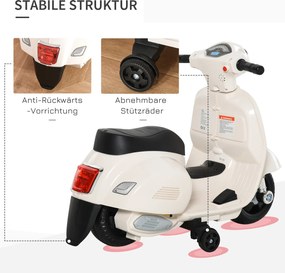 VESPA elektryczny motocykl dla dzieci Biały pojazd dla maluchów 3-6 lat Zabawka na akumulator | Aosom PL