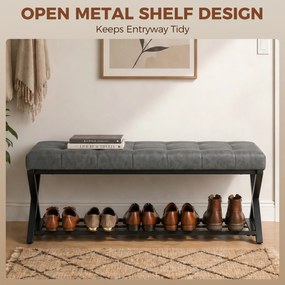 HOMCOM Ławka na buty, ławka do przedpokoju z ekoskórzanym siedziskiem, 112 x 37 x 47 cm, ciemnoszara | Aosom PL