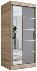 Szafa przesuwna MODUO COMFORT 3 90 dąb sonoma/antracyt z lustrem MKPOL