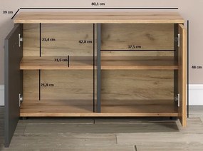 Szafka na buty z lamelami grafit + dąb evok B0-A16