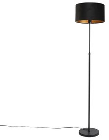 Lampa stojąca czarna z abażurem z czarnego weluru ze złotym wnętrzem 35 cm - Parte klasyczny/Antyczny Oswietlenie wewnetrzne