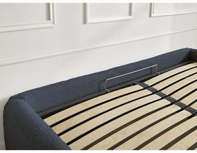 Ciemnoniebieskie tapicerowane łóżko dwuosobowe ze schowkiem/bez zagłówka ze stelażem 180x200 cm Inera – Bobochic Paris