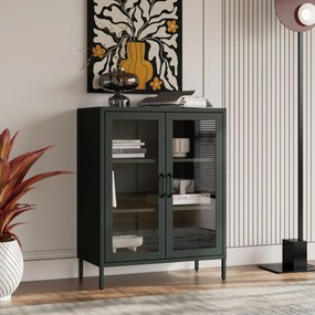 Witryna przeszklona niska butelkowa zieleń: Modern GINA, 800 x 1015 x 400 mm