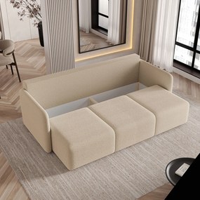 Masseno Sofa SUVI III z funkcją spania i pojemnikiem na pościel, Rozkładana sofa - Beżowy, QUELLE 05
