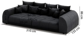 Czarna sztruksowa rozkładana sofa 310 cm Vanessa – Ropez
