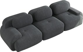 Prosta sofa z zaokrąglonymi podłokietnikami - Sofa 3-osobowa z oparciem i poduszkami dekoracyjnymi - szary sztruks