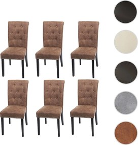 Krzesło do jadalni Chesterfield II (zestaw 6 sztuk),  tkanina/tekstylia brązowe, ciemne nogi