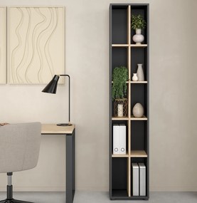 Wąski regał biurowy dwurzędowy 4 półki Sign 40 jackson hickory/szary mat