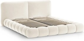 Tapicerowane łóżko dwuosobowe ze schowkiem ze stelażem 180x200 cm w kolorze kości słoniowej Solange – Micadoni