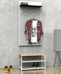 Loftowy wieszak ścienny w zestawie z siedziskiem Loft ZLW2, biały/dąb wotan