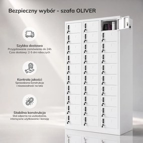 Szafa skrytkowa depozytowa pracownicza biała: OLIVER, 900 x 1850 x 450 mm