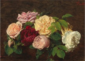 Obraz na szkle - Henri Fantin-Latour, Roses de Nice on a Table, reprodukcje (70x50 cm)