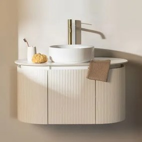 Zestaw Wiszących Mebli Łazienkowych Z Drewna Carsone Biała & Bez Jednostki Pomocniczej & Okrągły Ceramiczny - Sklum