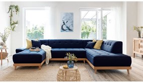 Granatowa rozkładana sofa w kształcie litery "U" Miuform Dazzling Daisy, prawostronna